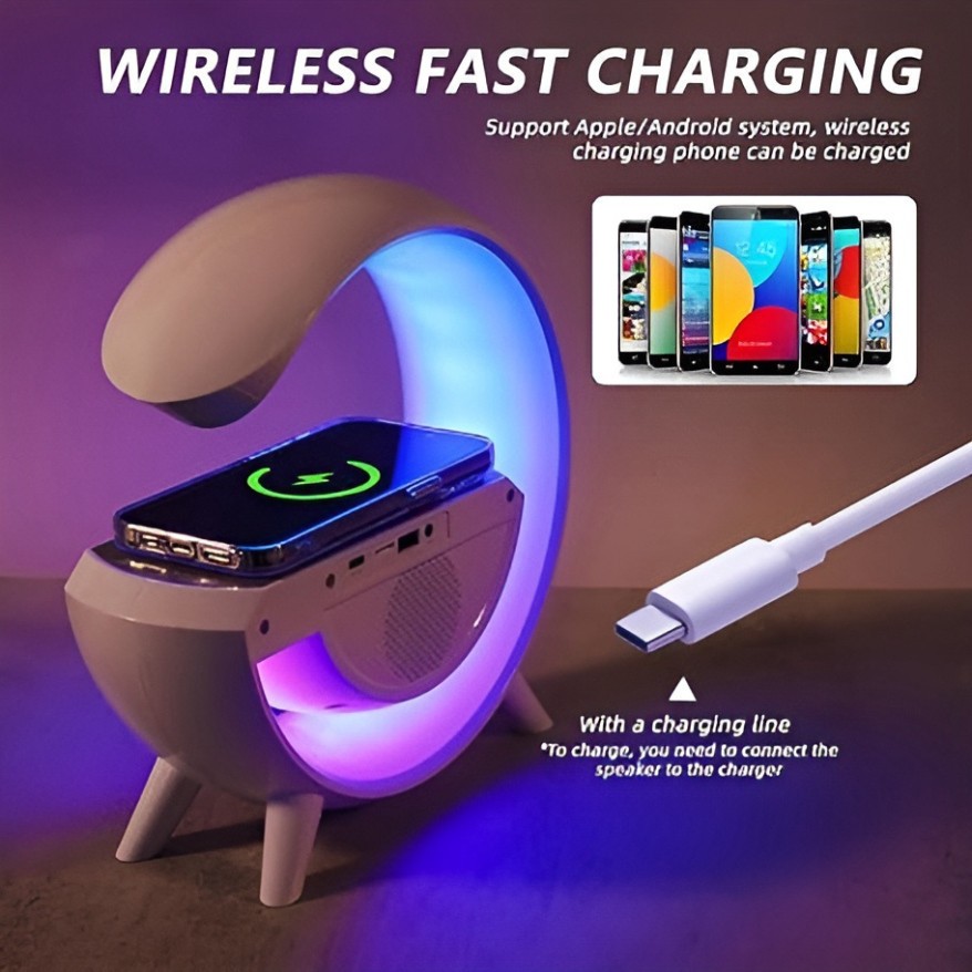 Loa bluetooth chữ G BT-3401 đa năng tích hợp sạc không dây/đồng hồ báo thức/đèn trang trí