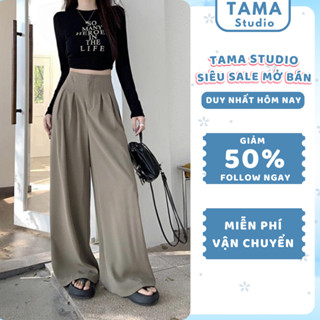 Quần ống rộng nữ cạp liền lưng cao vải GOLD NHẬT rũ mịn không nhăn - Quần suông nữ ống đứng khoá sườn tôn dáng TAMA M91