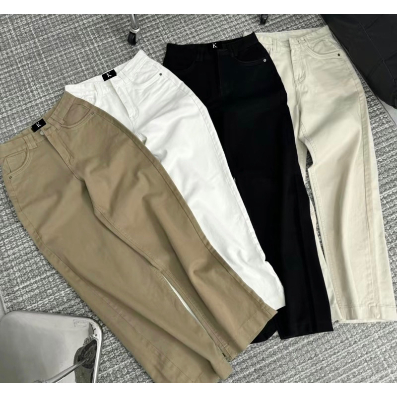 [K-JEANS] Quần jeans nữ ống suông may viền túi cuốn 4 màu cơ bản ( CHIỀU DÀI 103cm )