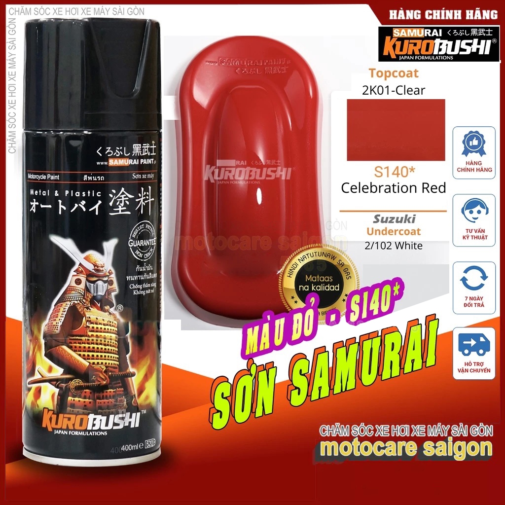 Chai sơn Samurai màu đỏ S140 dạng bình xịt dành cho xe máy