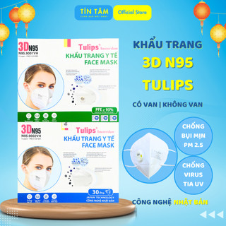 Khẩu Trang Cao Cấp 3D N95 TULIPS 5 Lớp Chống Bụi Mịn PM2.5 Có Van/Không Van Chặn Virus Tia Uv