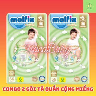 (HCM-HỎA TỐC) Combo 2 Tã/bỉm quần MOLFIX Thiên nhiên Ultra XXL (15kg - 25kg) - 2 Gói