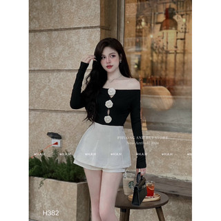 Set đầm trễ vai hoa trà mix váy A xinh chảnh a02