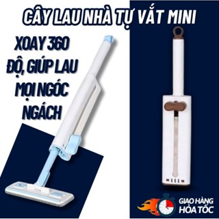 Cây lau đa năng mini cây lau nhà tự vắt, đầu xoay 180 độ lau bàn bếp, phòng tắm, lau kính, câu lau bếp kèm 2 bông lau