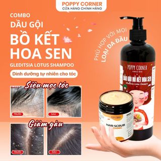 Dầu gội giảm gàu Bồ Kết Hoa Sen thảo mộc thảo dược cô đặc chống rụng thiên nhiên mọc tóc nhanh dài POPPY CORNER