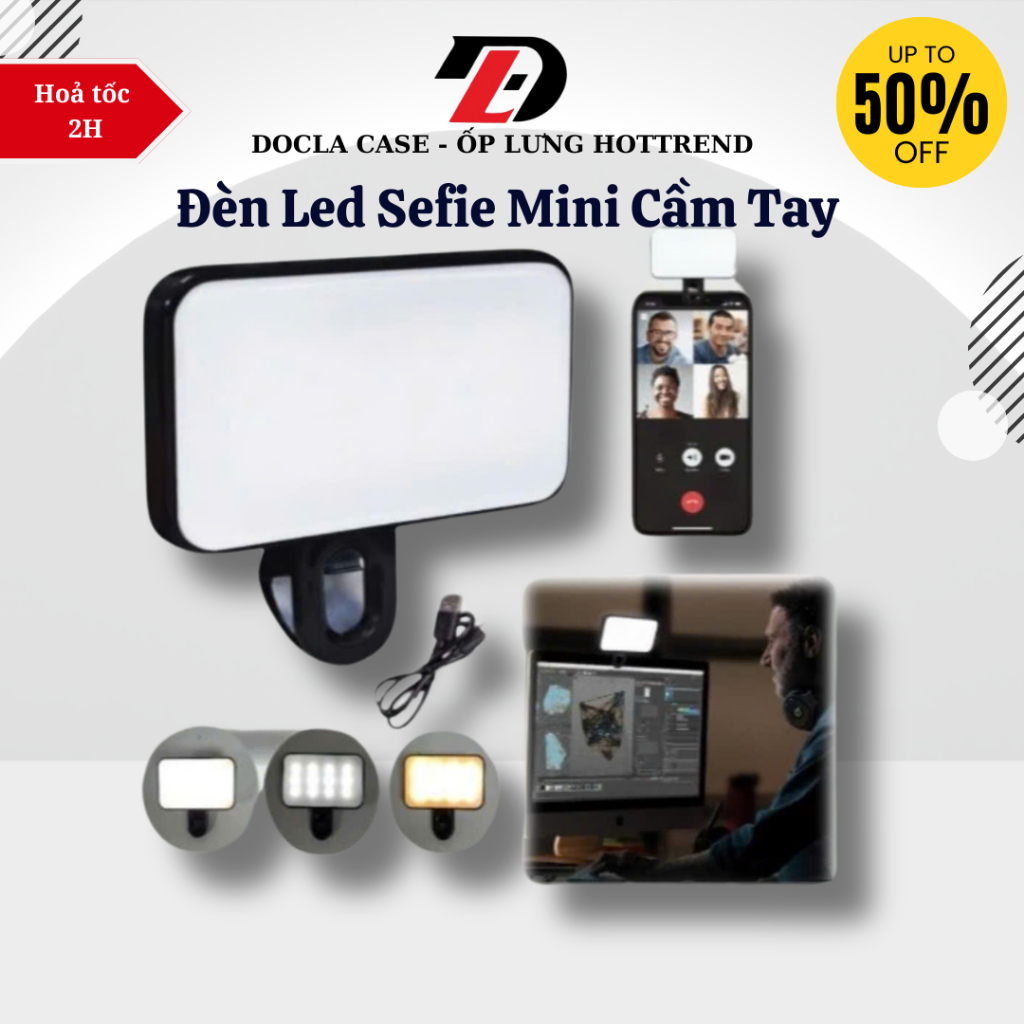 Đèn Led Sefie Mini Cầm Tay 3 Chế Độ Sáng, Phụ Kiện Trợ Sáng Chụp Ảnh, Quay Video Chuyên Nghiệp - DOCLA CASE