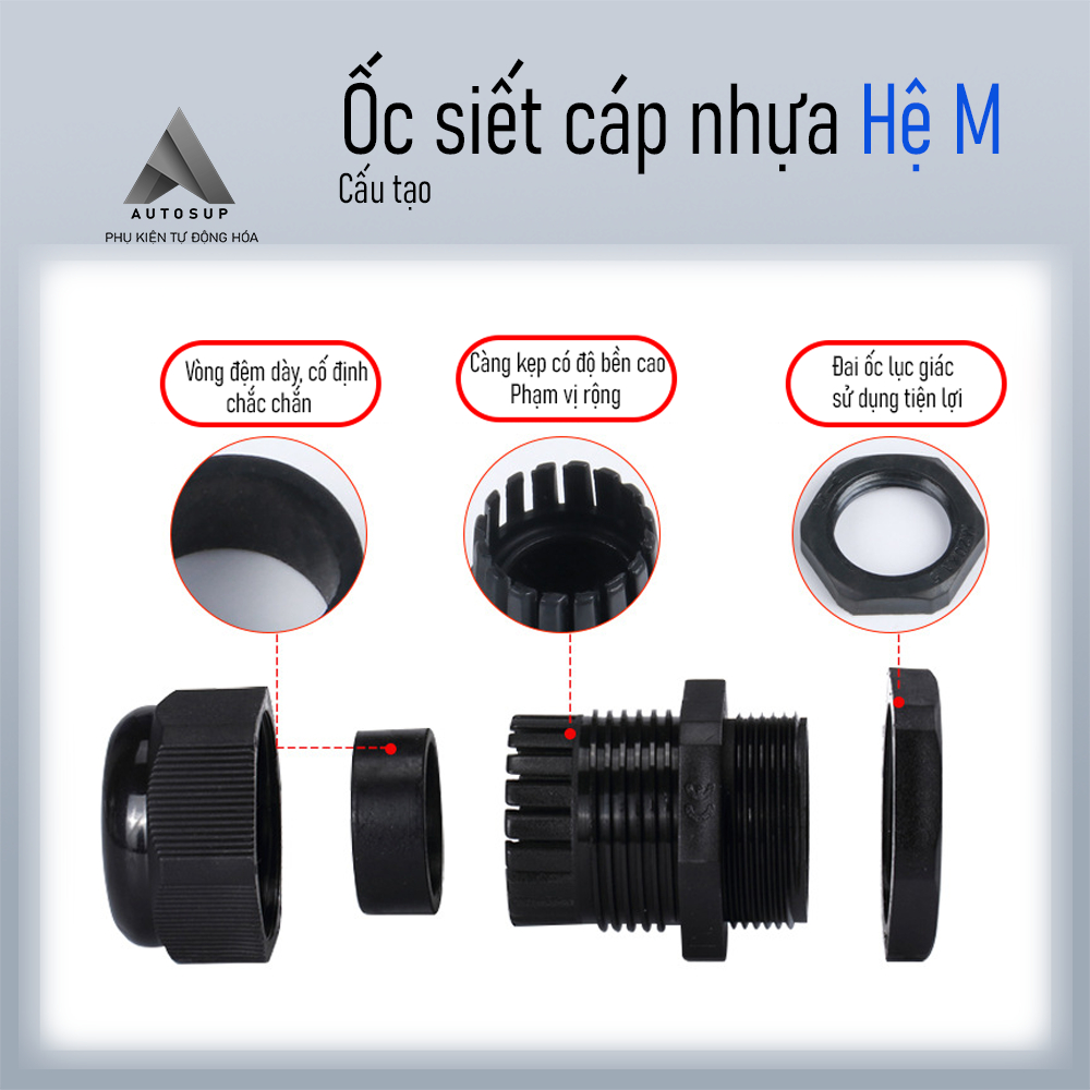 Combo Ốc Siết Cáp Nhựa Hệ M, Cút Siết Cáp M12 M16 M18 M20 M22 M25 M32 M36 M40 M50 M63 IP68