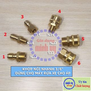 Khớp nối nhanh bằng đồng 3 phần 8 dùng nối nhanh dây áp lực máy rửa xe
