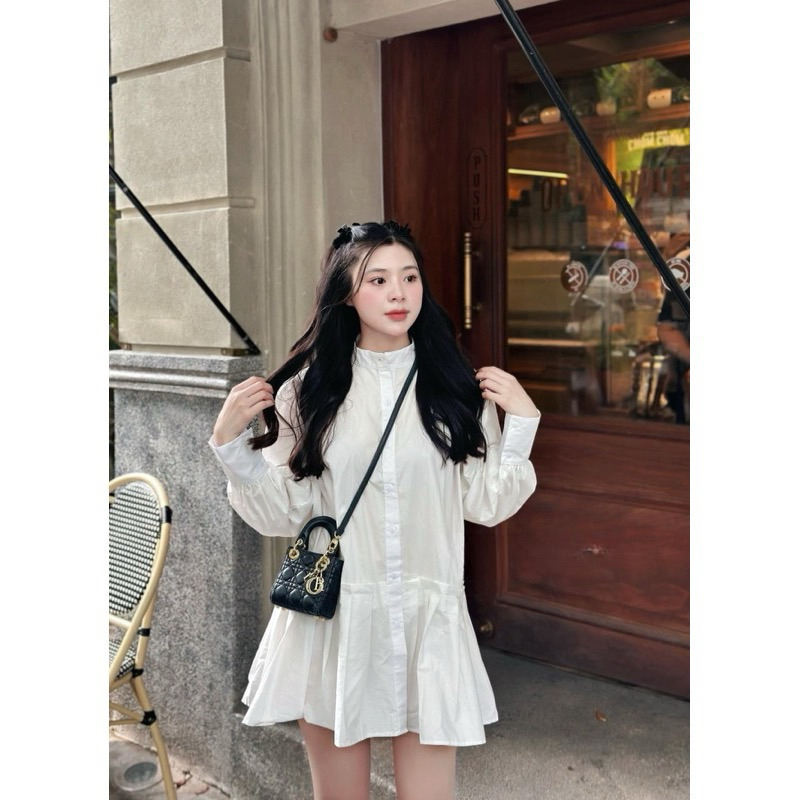 [V1.492] Váy Sơmi Thô Cổ Tàu Xếp Ly Dáng Babydoll Kèm Ảnh Thật Và Video | BigBuy360 - bigbuy360.vn