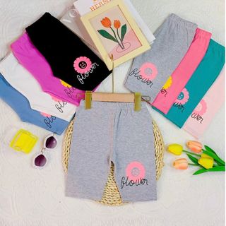 Quần legging lửng bé gái in hoa mặt trời thun cotton dày dặn co giãn 4 chiều vải đẹp mềm mát cho bé 9-22kg