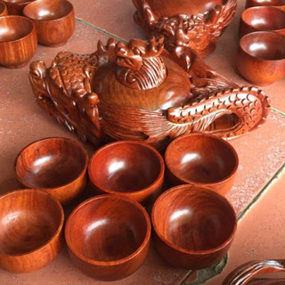 Bộ ấm chén gỗ hương hình rồng