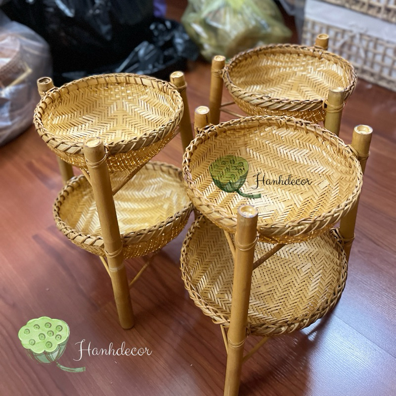 (Xưởng sx) Kệ tre 2 tầng đan kĩ đẹp, rổ tre đựng hành tỏi , kệ đựng đồ tiện lợi, trang trí