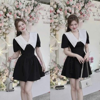 Đầm nữ dự tiệc tay ngắn cổ phối bèo vạt nhọn sang trong cho nàng đi chơi ,đi tiệc