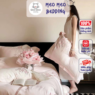 Bộ Chăn Ga Gối TENCEL LENZING 80S Thêu Họa Tiết Thêu Cao Cấp - Sét 4 Món