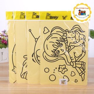 Tranh cát nền vàng A4 21x26 có sẵn 9 túi cát màu