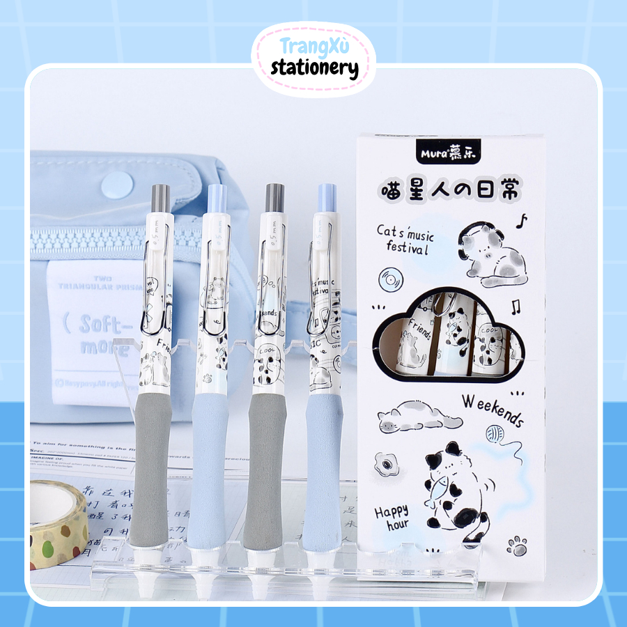 Bút Gel Bút Bi Meow Star Mura Siêu Dễ Thương Có Đệm Tay Mực Đen Ngòi 0.5mm