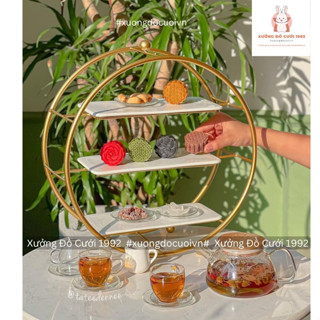 Khay Bánh Tròn To 3 Tầng Đĩa Sứ Trang Trí Tiệc Sinh Nhật, Gia Tiên, Buffet, Fingerfood, Khai Trương