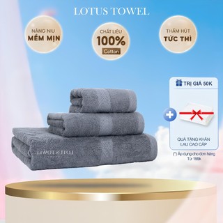 Bộ khăn tắm, khăn mặt, khăn gội lotustowel 100% cotton, mềm mịn thấm hút, không ra màu, cho gia đình