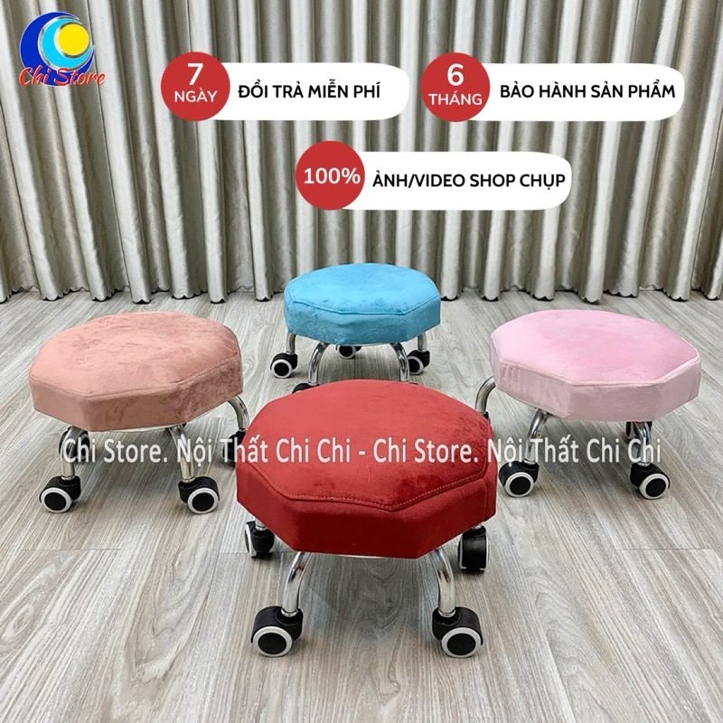 Ghế Đẩu Tròn Xoay Bệt Có Bánh Xe Đa Năng Xoay 360 Độ Đệm Ghế Êm Ái Kim Cương 8 Cạnh, Ghế Xoay Bệt Na