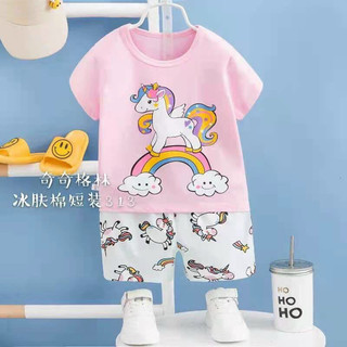 (QiQi sz nhí 90-110) Bộ cotton  cộc tay Quảng Châu xuất Hàn cao cấp cho bé trai, bé gái