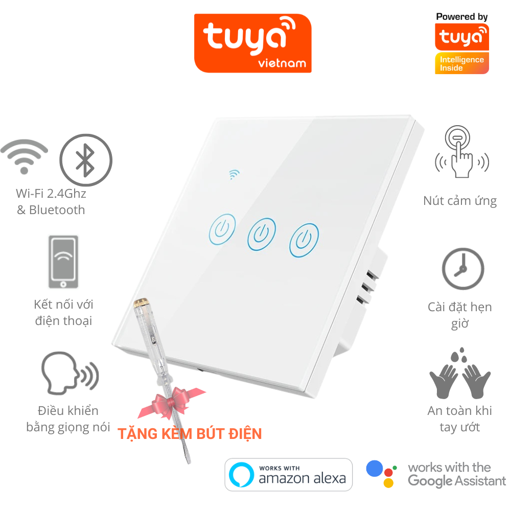 [Hình Vuông] Công Tắc Thông Minh Wifi TUYA Hình Vuông Cảm Ứng 1-2-3-4 Nút, App Smartlife, BH 1 Năm