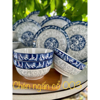 Xả hàng Bộ 10 Chén  Cơm Sứ Cổ Xưa 003 Viền Xanh