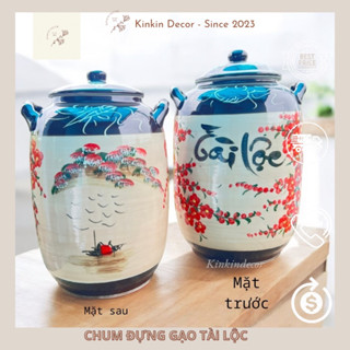  Chum đựng gạo,chĩnh gạo,hũ đựng gạo tài lộc vẽ tay gốm Bát Tràng 