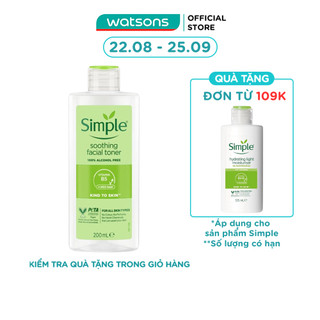Nước Cân Bằng Simple Soothing Facial Toner Không Chứa Cồn Giúp Làm Dịu Da 200ml