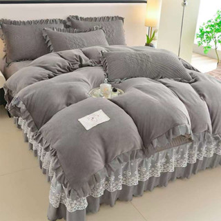 BỘ CHĂN GA GỐI NỈ NHUNG TUYẾT SỮA BÈO REN SIÊU XINH,SÉT 4 MÓN GA TRẦN PHỦ BÈO,2VỎ GỐI,1 VỎ CHĂN