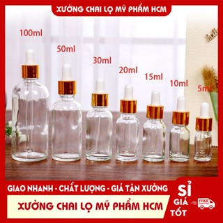 Lọ Chiết Serum 🏵️ Lọ Chiết Mỹ Phẩm Thủy Tinh Nắp Bóp Nhỏ Giọt Khoen Vàng 5ML/10ML Dùng Đựng Tinh Dầu, Serum