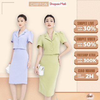 Set vest ký giả croptop cổ vest cao cấp Chiffon