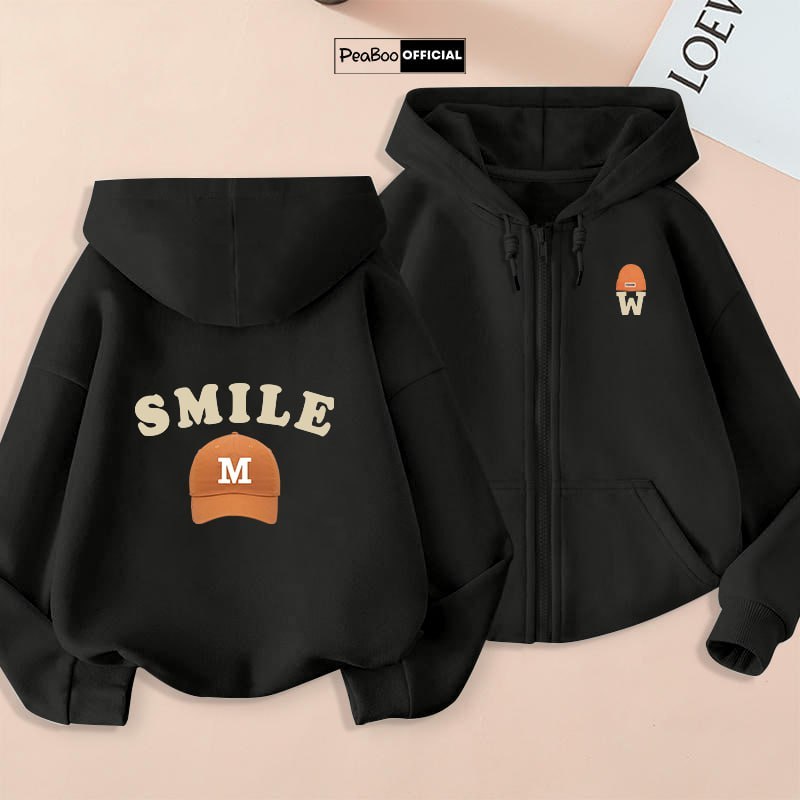 Áo Hoodie Zip, Áo Khoác Nam Nữ Unisex By PEABOO Mã M Smile Chất Nỉ Bông Form Rộng Mũ 2 Lớp
