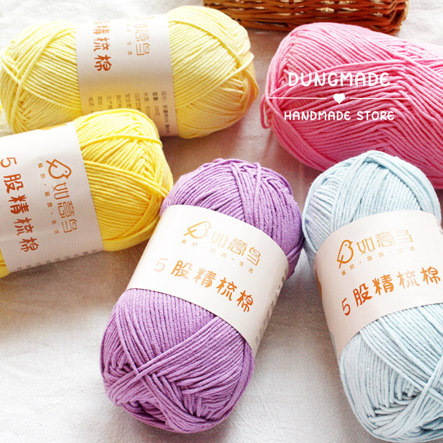 Len đan khăn len đan móc mũ len milk cotton ruyi 5 sợi len đan móc cotton 100g