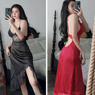 Váy Ngủ 2 Dây Viền Voan Xinh Xắn, Kèm Mút Ngực Chất Latin Mềm Mịn Free Size 40-58kg