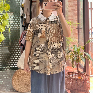 SƠ MI HỌA TIẾT CỔ REN