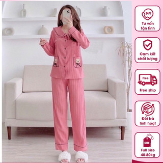 Bộ bầu dài tay mặc nhà kết hợp sau sinh hình gấu