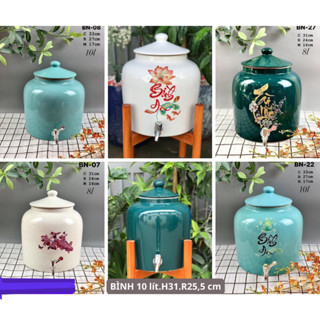 Bình nước sứ Bát Tràng 5 lít, 8 lít, 10 lít (giá chưa có chân gỗ)