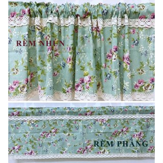 (CAO 50CM_BIÊN REN HOA) Rèm dán tường tủ bếp vải thô họa tiết vintage. Màn che gác lửng, giường tầng