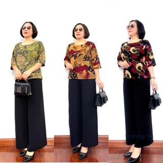 Bộ đồ Trung niên cho Bà cho Mẹ - Áo lụa hàn châu Quần tơ đũi Cao Cấp