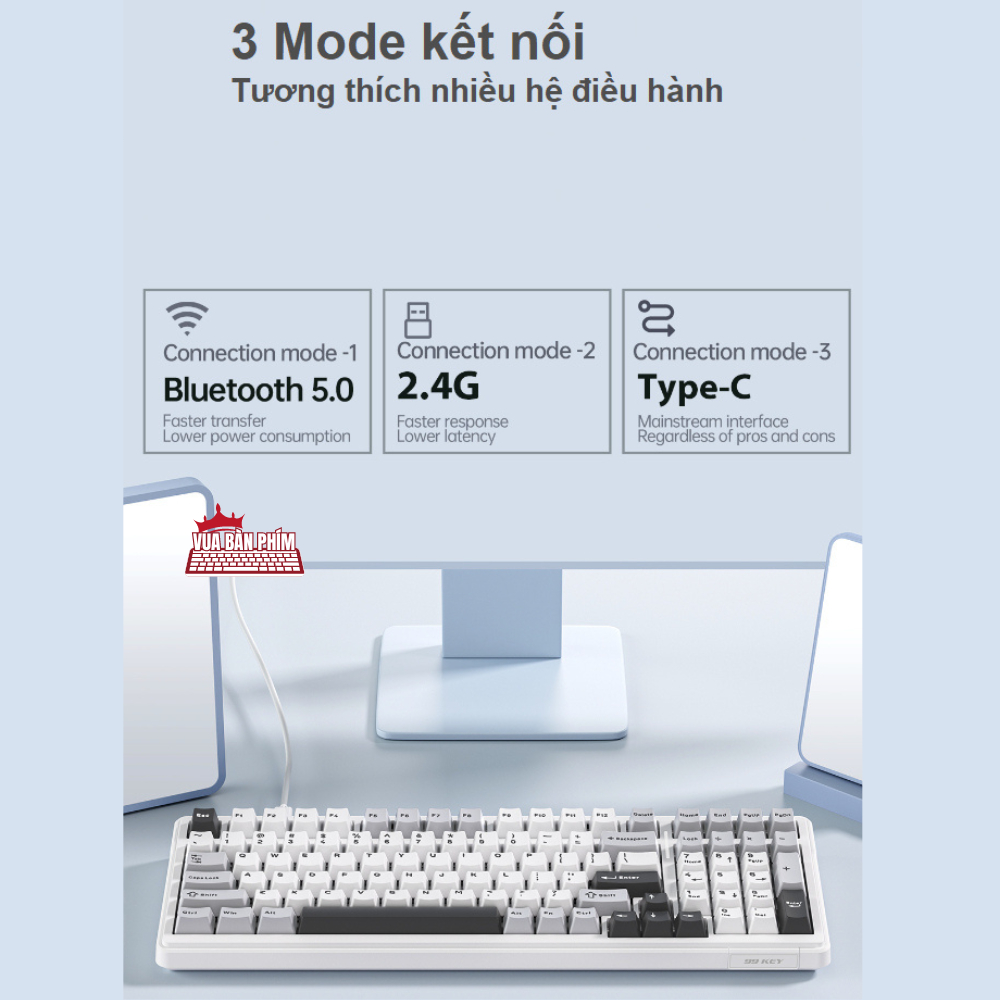 [Hàng Sẵn] Bàn phím cơ không dây Aula F99 | aula f99 mạch xuôi/ngược, led rgb, hỗ trợ hostswap,keycap, pbt double shot | BigBuy360 - bigbuy360.vn