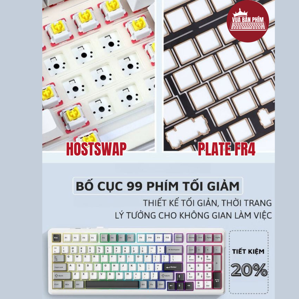 [Hàng Sẵn] Bàn phím cơ không dây Aula F99 | aula f99 mạch xuôi/ngược, led rgb, hỗ trợ hostswap,keycap, pbt double shot | BigBuy360 - bigbuy360.vn