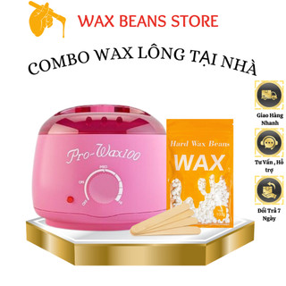 Nồi nấu sáp wax lông nóng kèm sáp wax lông cao cấp Hard Wax Beans tặng kèm que gỗ