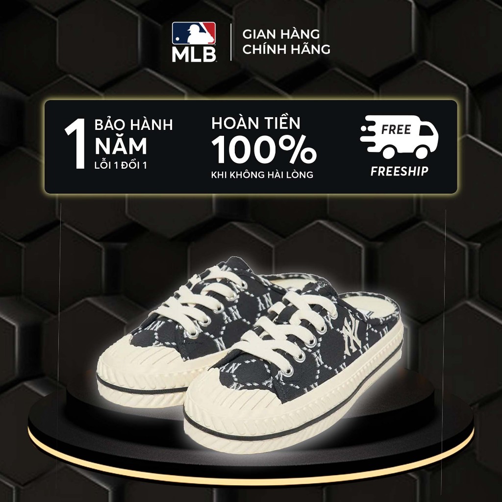 Giày playball origin mule mono chính hãng full box hiddentag check auth, sục giày đạp gót mlb vải ca
