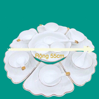 Bộ bát đĩa hoa mặt trời viền vàng. Hàng sứ Bát Tràng.ĐK55cm