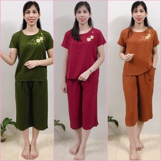 Bộ Đũi Lửng Mặc nhà- Bộ Trung Niên Chất  Đũi Lửng Mặc Nhà cho Mẹ Cho bà