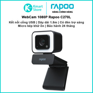 Webcam rapoo c270l | full hd 1080p sắc nét | micro kép khử tiếng ồn | có đèn trợ sáng | bảo hành 2 năm