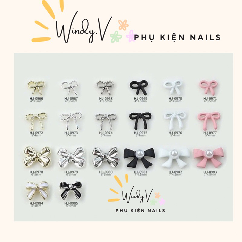 [Windy.V] set 10 charm nơ mini HQ đủ màu đủ size trang trí móng - phụ kiện nails