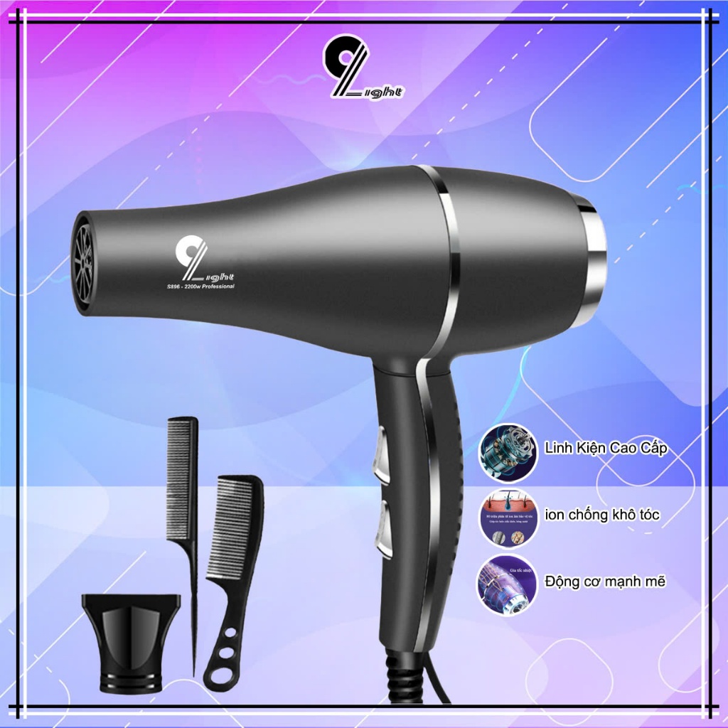 Máy Sấy Tóc chuẩn Salon Chính Hãng 9Light công suất cao, bền bỉ Bảo Hành 12T tặng kèm phụ kiện HD93