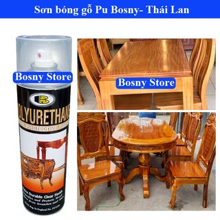 Sơn gỗ, Sơn bóng gỗ PU POLYURETHANE Bosny- dung tích 600cc, sơn pu cho gỗ, đồ nội thất, bàn ghế