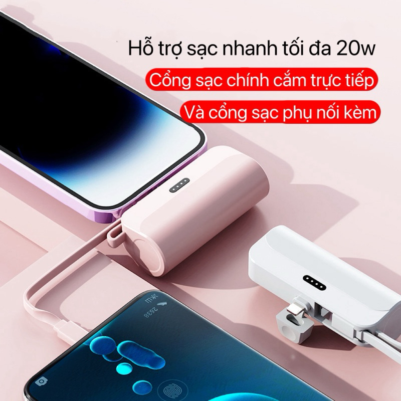 Sạc Dự Phòng 10000mah Cắm Sạc 20w Trực Tiếp, Sạc Cùng Lúc 2 Thiết Bị, Có Giá Kê Đứng Điện Thoại, Cổng Sạc Kép Đầu Ra